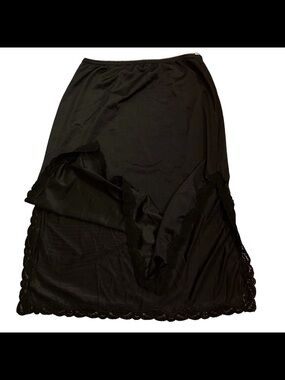 Vintage Lady L Black Nylon Half Slip Small Lace Trim Midi Petticoat
